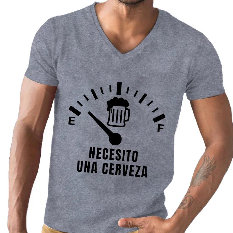Men's Street T-shirt Necesito Una Cerveza Print Tops V-Neck Tees Summer T Shirt Tops Oversized Tee Shirt for Men Tshirt Clothing