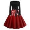 Women's Vintage V-Neck Christmas Print Casual Dress for Holiday Party