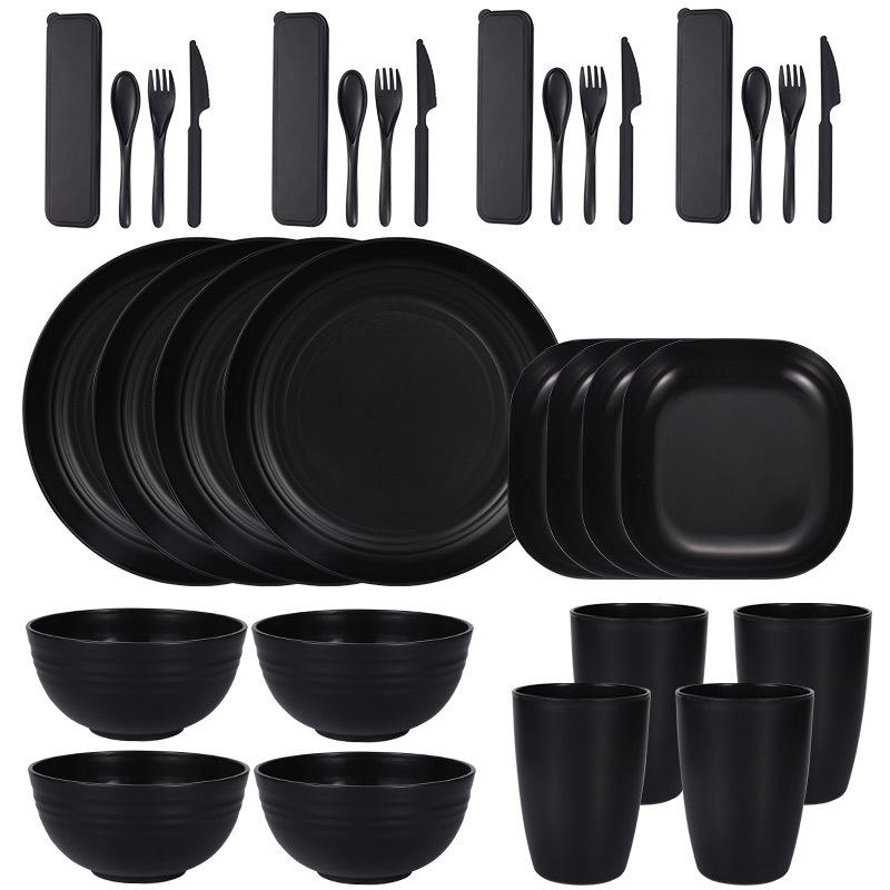 32Pcs/Sets Black Wheat Straw PP Plate