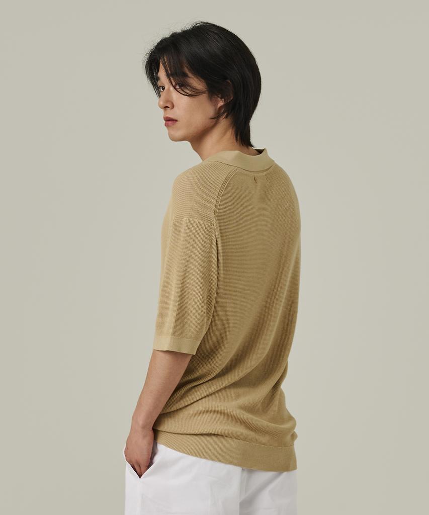 ANALOG MOOD Neff Open Collar Short Sleeve Knit (Beige)