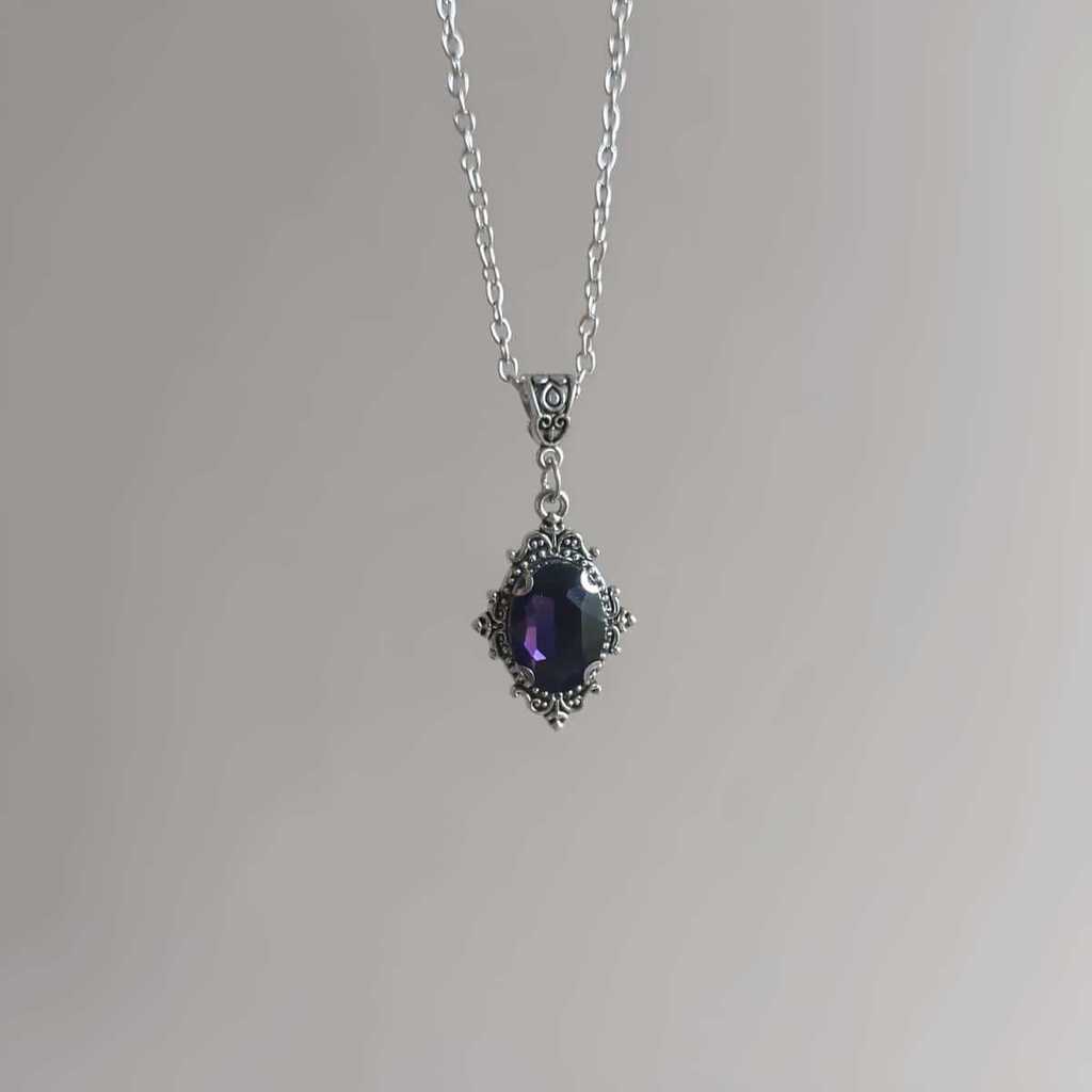 Collana Ciondolo Rubino Vittoriano per Donna con Catena in Lega e Pietre Preziose Eleganti per Feste