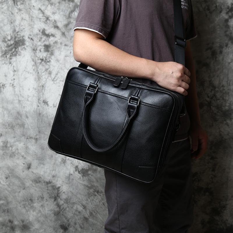 NZPJ Genuine Leather Men's Handbag Leisure Business Computer Bag Head Layer Cowhide Horizontal Style Briefcase Shoulder Bag