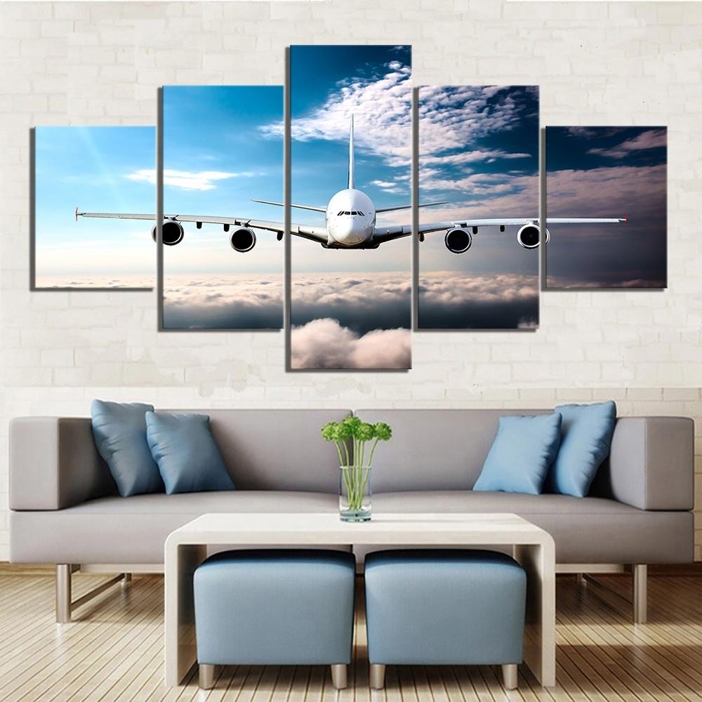 Wall Art Canvas Painting Canvas Living Room Aircraft Picture 5 Piece Print Painting Modern Decor Picture Poster Landscape No Frame