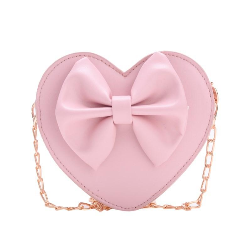 Borsa a tracolla singola con cuore e fiocchi alla moda per bambini, Borsa a tracolla con catena alla moda per l'uso dei bambini