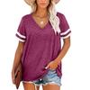Women's 2026 Summer New V-neck Short-sleeve Color-block T-shirt Loose Casual Top
