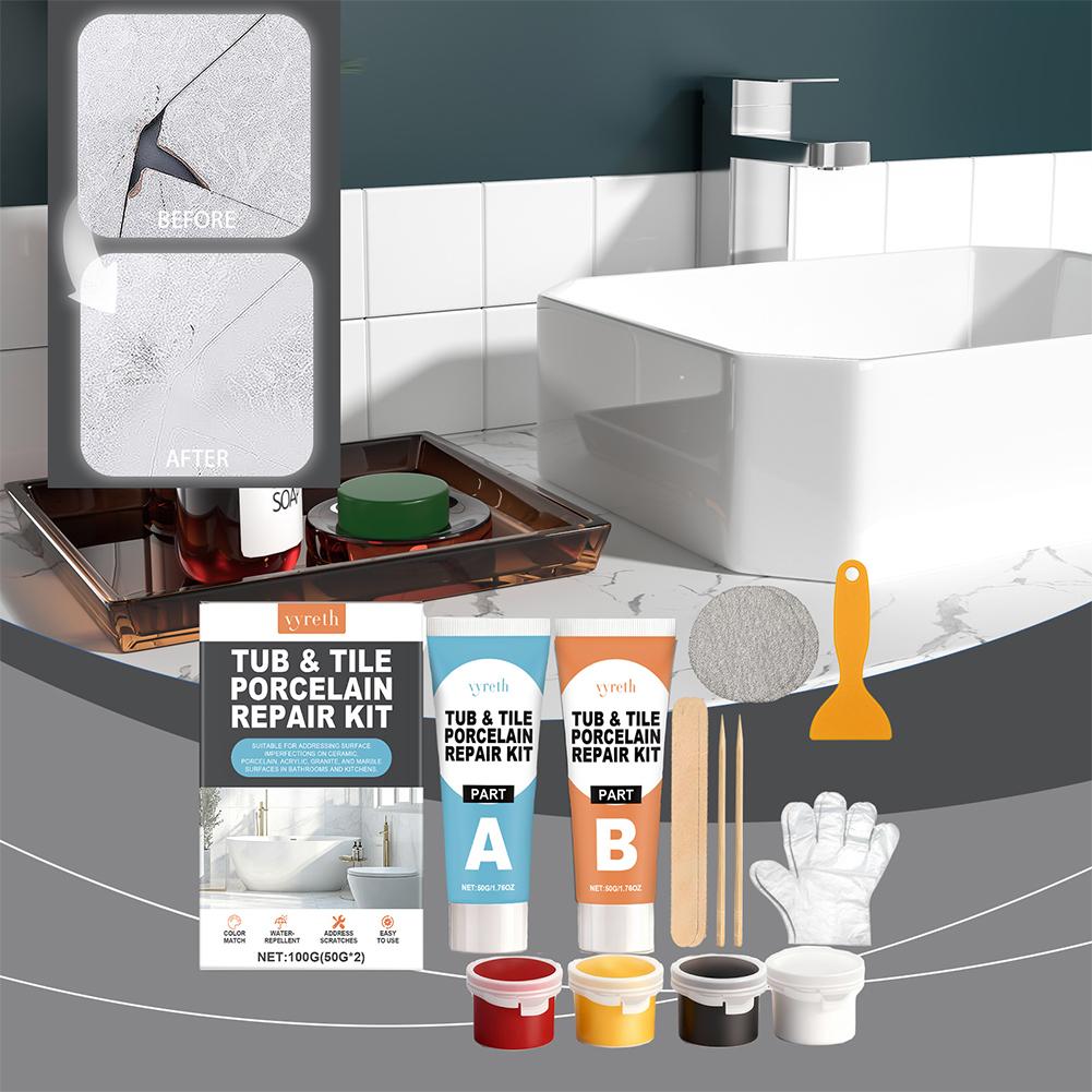 Porcelain Repair Kit White Bathtub & Tile Repair Kit For Shower Fiberglass Acrylic Ceramic Chips Cracks Holes Fix Repair Paste