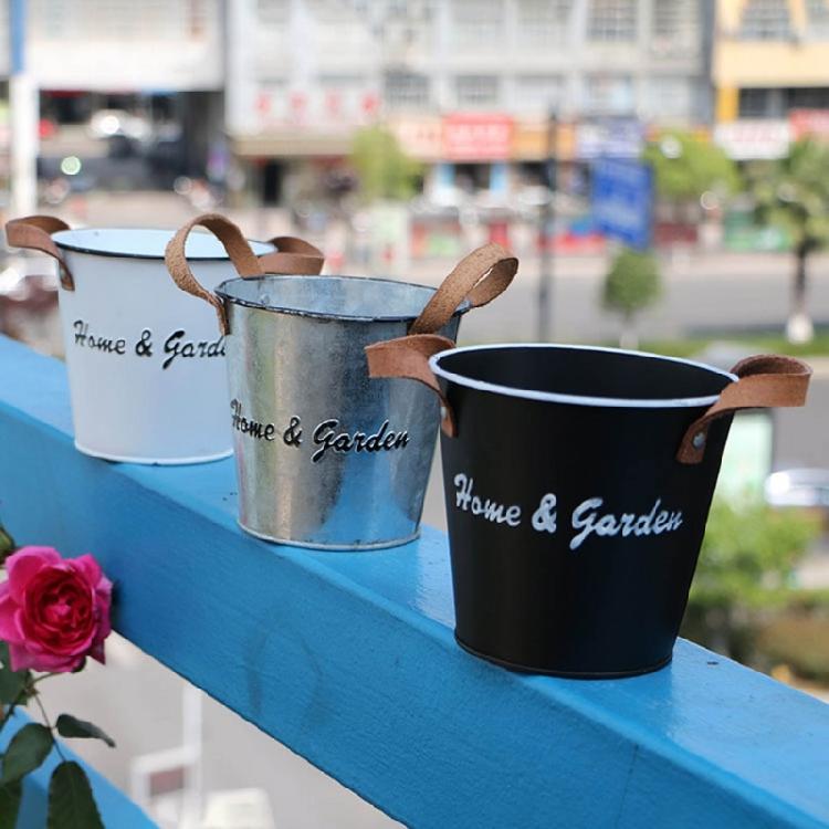 Flower Pot Metal Iron Bucket Planters Pot Metal Bucket Flower Holder with Hooks