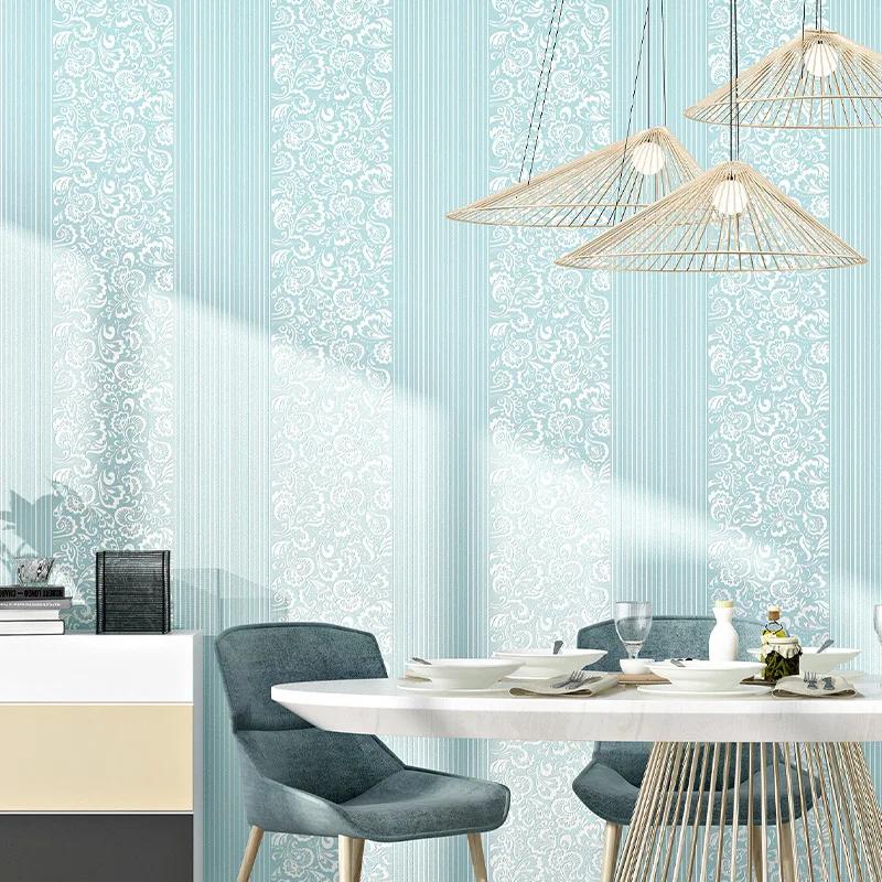 9.5m Non-self-adhesive Wallpaper Bedroom 3D Living Room White Vertical Stripe Non Woven Cloth European TV Background Wall Paper