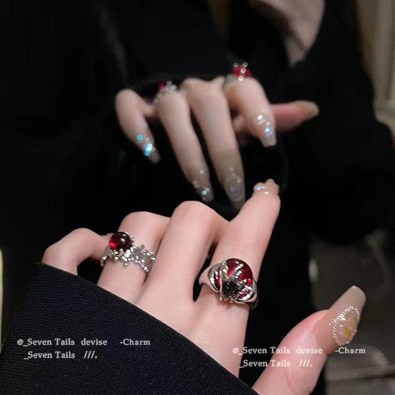 Red Irregular Ring Niche Design Ins Cold Wind High Sense Ring Fashion Temperament Open Ring Women
