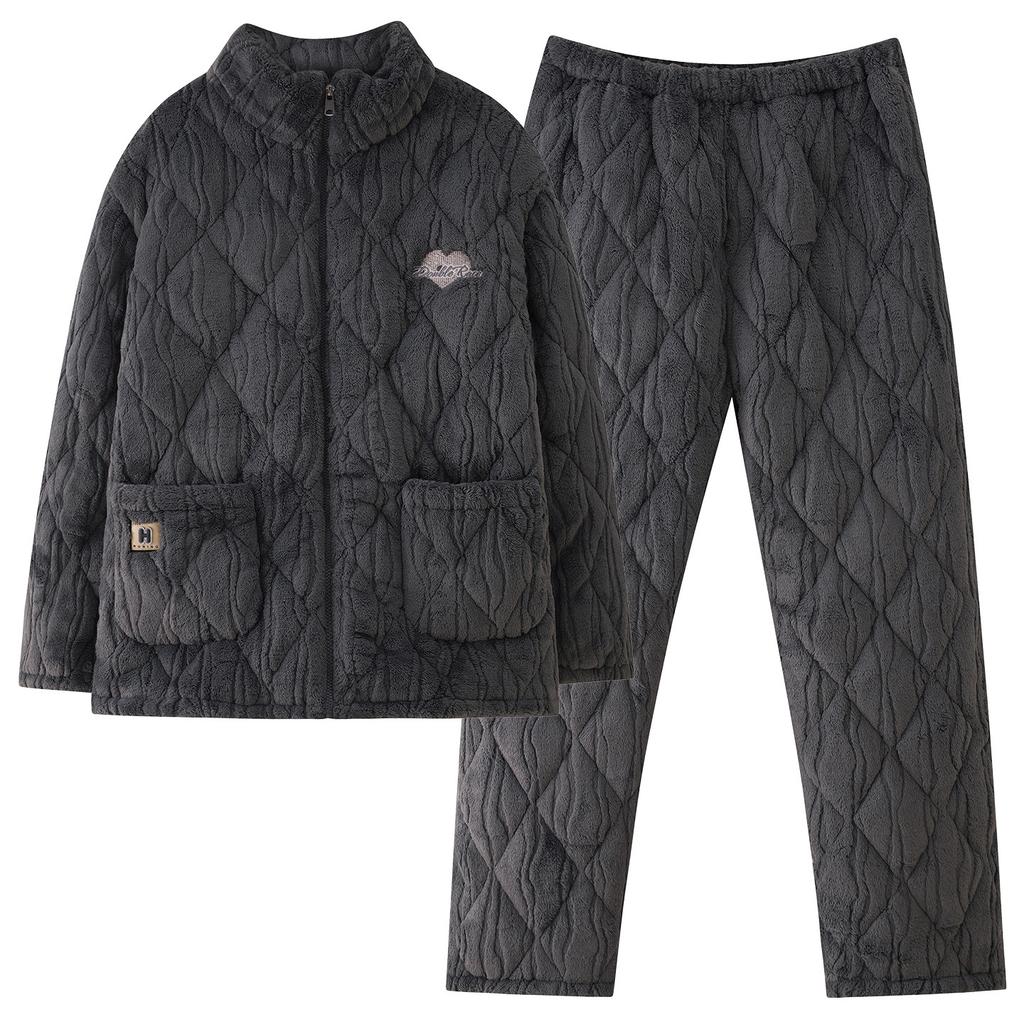 [Super thick] Coral fleece pajamas men's winter three-layer padded thickened padded jacket warm loungewear set winter