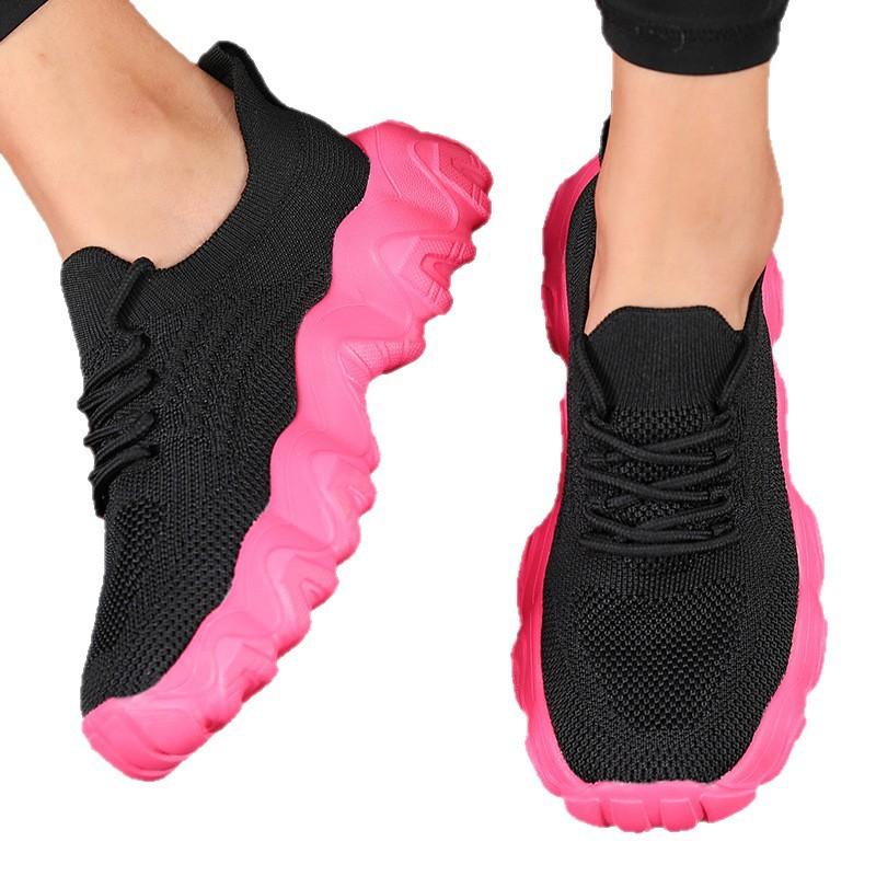 Foreign trade large size sports shoes women's shoes single shoes summer new thick-soled solid color lace-up fly-woven one-pedal dad shoes