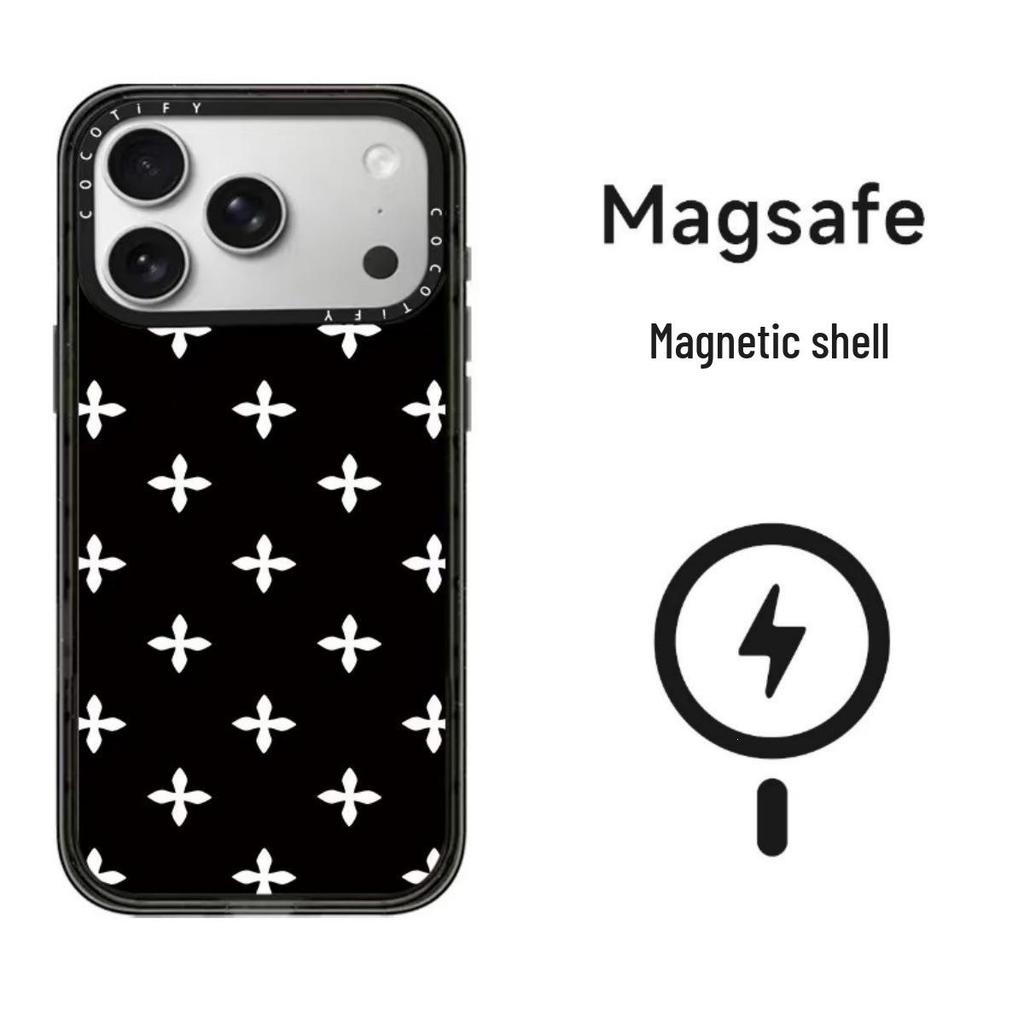 C Family Schwarz-Weiß Gepunktete Blume MagSafe Hülle für Apple 17 Pro Max/16 Pro
