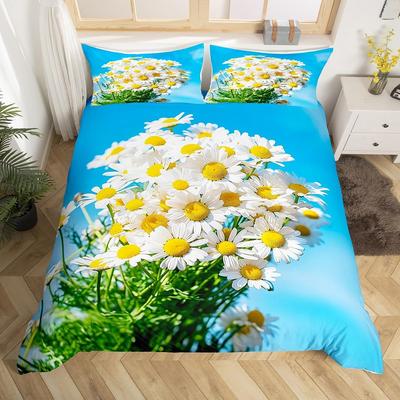 Gänseblümchen Bettbezug Full Queen 2/3 Teile Botanisches Blumiges Bettwäsche-Set Pastorales Stil Deckenbezug für Kinder Mädchen Damen Zimmer
