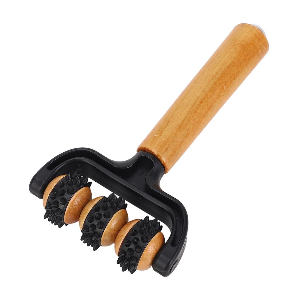 Ruční masážní váleček s hroty 3 kolečka Ergonomická rukojeť Dřevěný nástroj pro masáž svalů