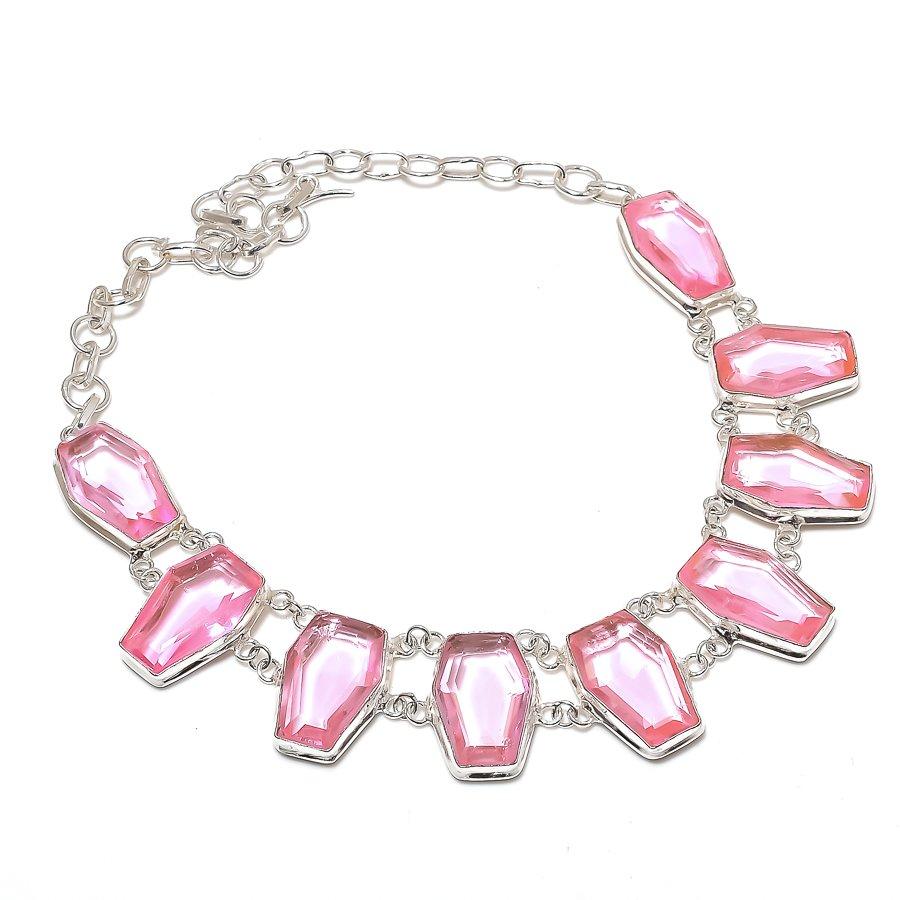 Pink Kunzite Gemstone 925 Sterling Silver Jewelry Necklace 18"
