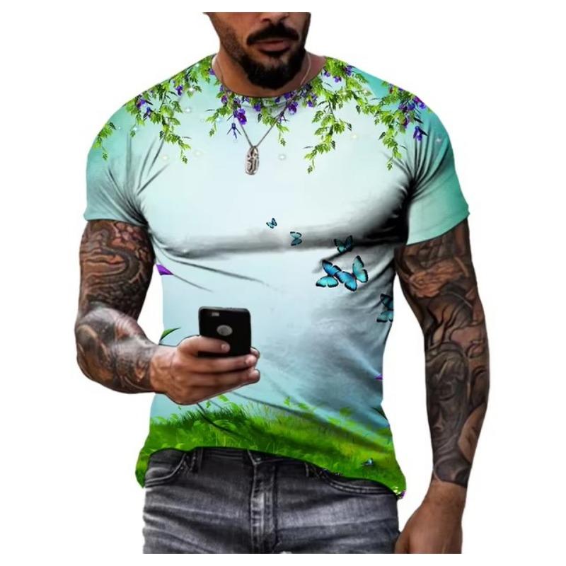 Graphic T Shirts Men Fashion Natural Scenery Pattern T Shirt Handsome Casual 3D Print T-shirt Summer Mountains Rivers Tops