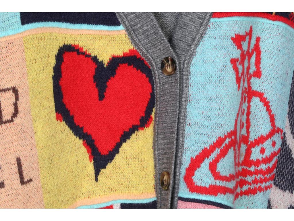 French Planet V-neck Knit Cardigan: Autumn Winter Plaid Heart Sweater, Long Sleeve, College Style, Age-Reducing, Loose Fit.