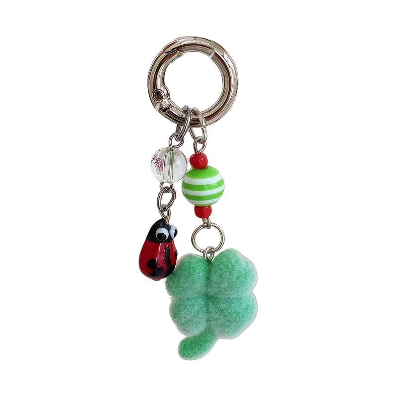 

Lucky Four Leaf Clovers Flocking Phone Charm With Ladybeetle Design For Good Fortune And Stylish Accessory 1
