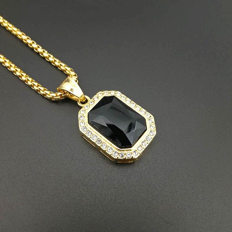 Hip Hop Stainless Steel Pendant Gold Color Rhinestone Rhinestone Necklace Drop Shipping
