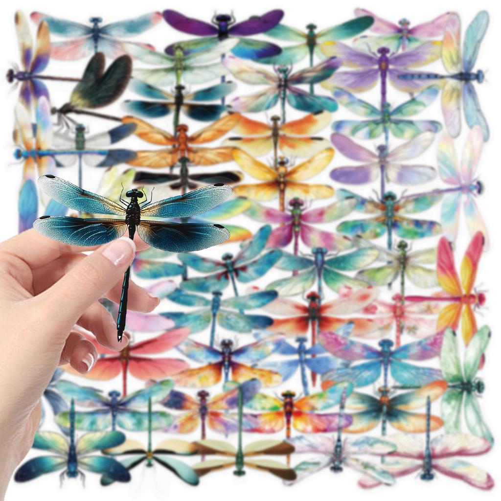 50Pcs Colorful Dragonfly Stickers Waterproof Car Laptop Phone Luggage Scrapbook Guitar Decorations Gifts