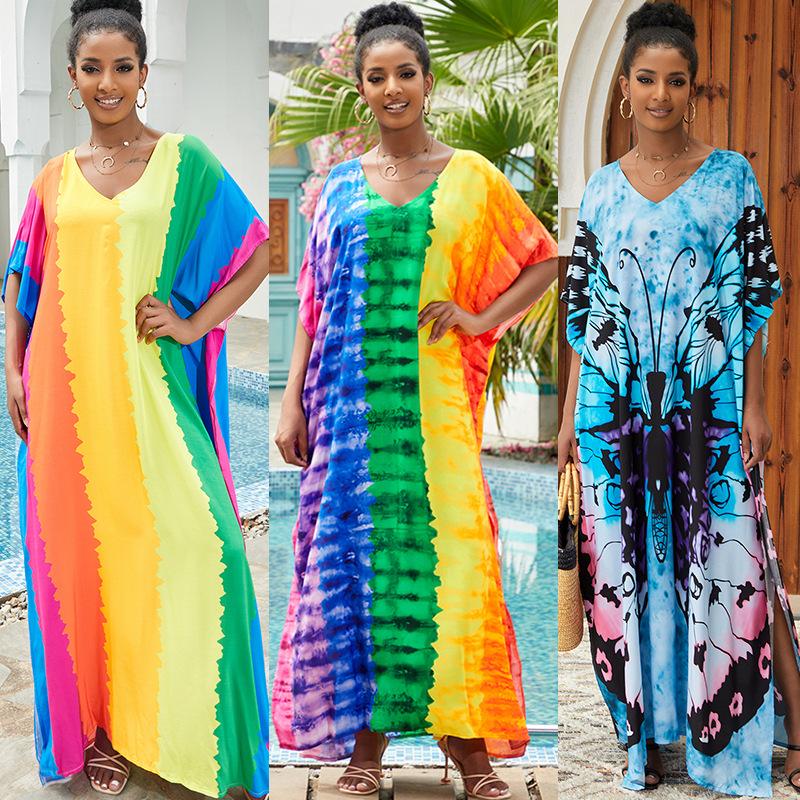 2026 European & American Cotton Beach Cover-up: Loose Robe-Style Long Dress Swimsuit Outerwear for Women