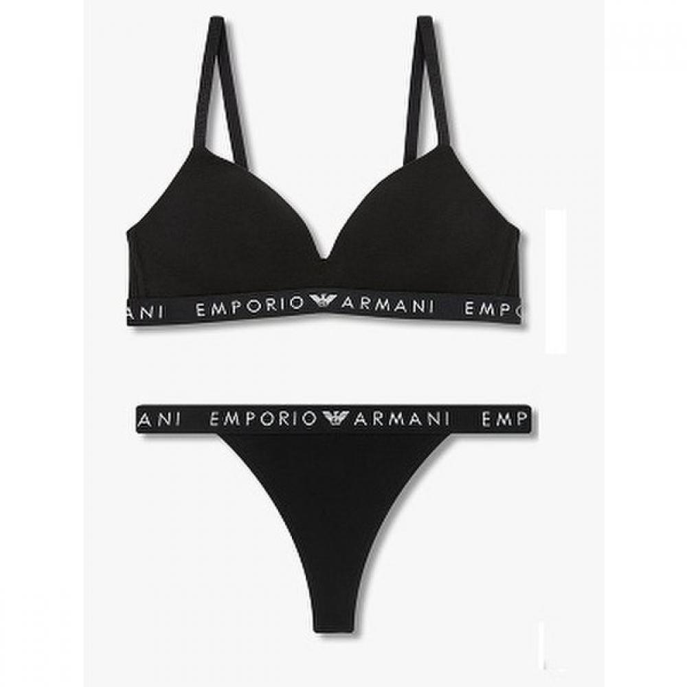Emporio Armani Women S Logo Banding Padded Triangle Bra   Thong Set 0824381522  0824310518 S(70~75)/S(90)