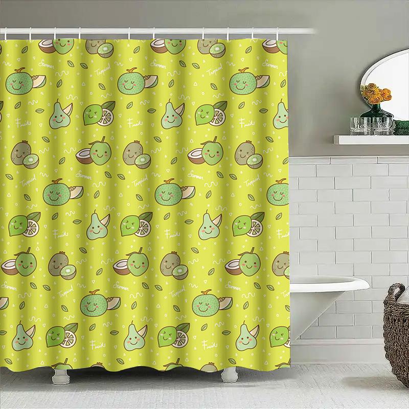 

Green Cartoon Fruit Shower Curtain For Bathroom Decor Waterproof Fabric Cute Design Washable Easy Install (Yellow) W60H190(CM)-1 Pcs
