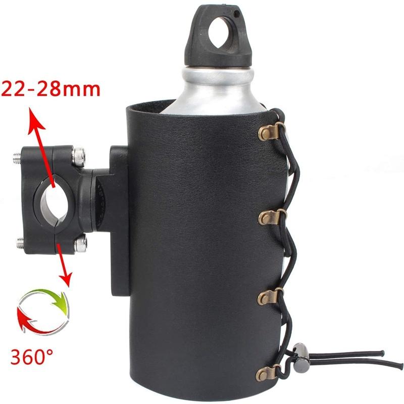 Universal Cup Drink Holder Leather Adjustable Drink Holder with 360°Swivel for Motorcycle Bicycle UTV 22-28mm