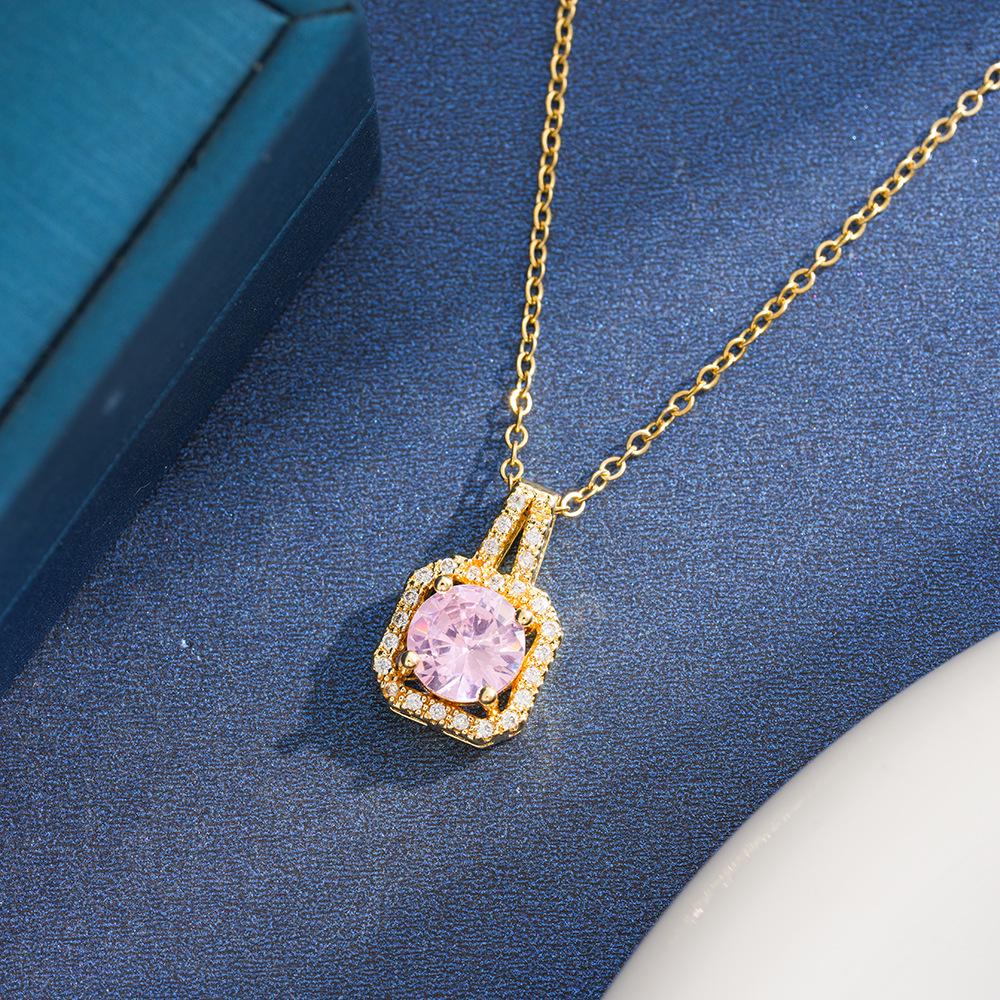 Super Shiny Colorful Square Diamond Necklace: Elegant Seven-Color Zirconia Collarbone Chain