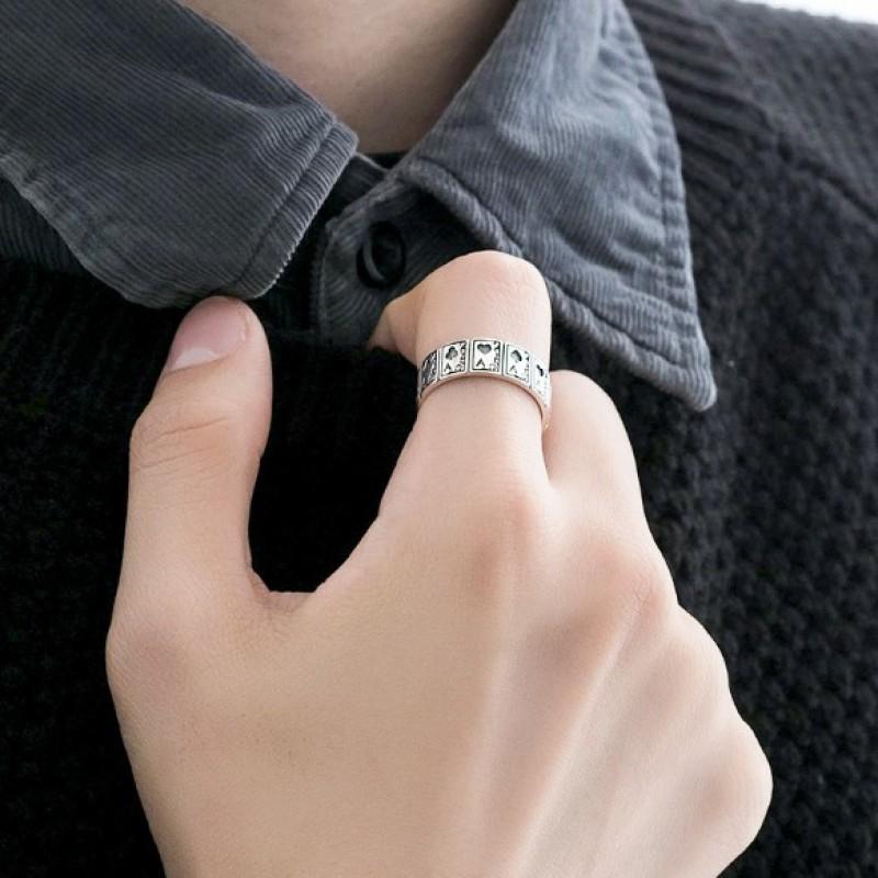 Adjustable Sterling Poker-Themed Couple Rings Men Women Vintage Geometric Fashion Jewelry