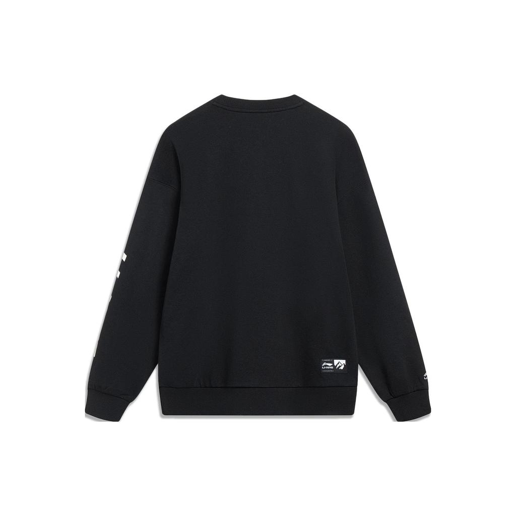 Li Ning Sports Lifestyle Series Letter Print Fleece Warm Sweatshirt Men sweatshirt Matte-Black AWDT605-8