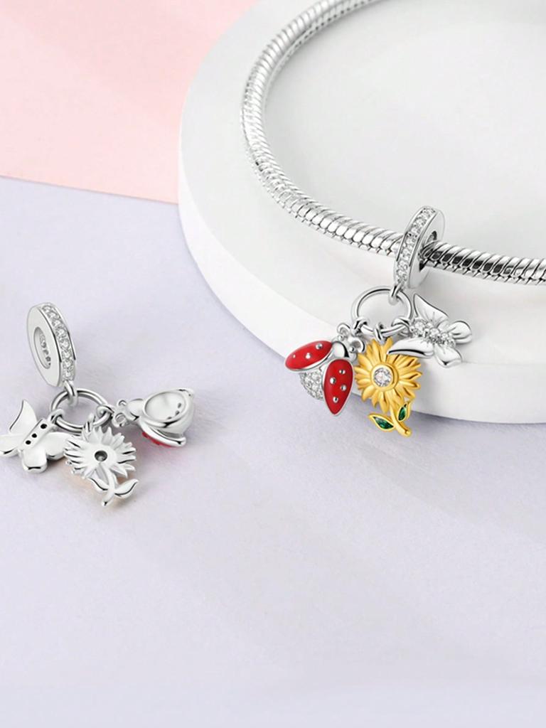 Charms Plata Colorful Butterfly Sunflower Beads Copper Plated Fit Copperoriginal Bracelet For Jewelry Making Diy Charm