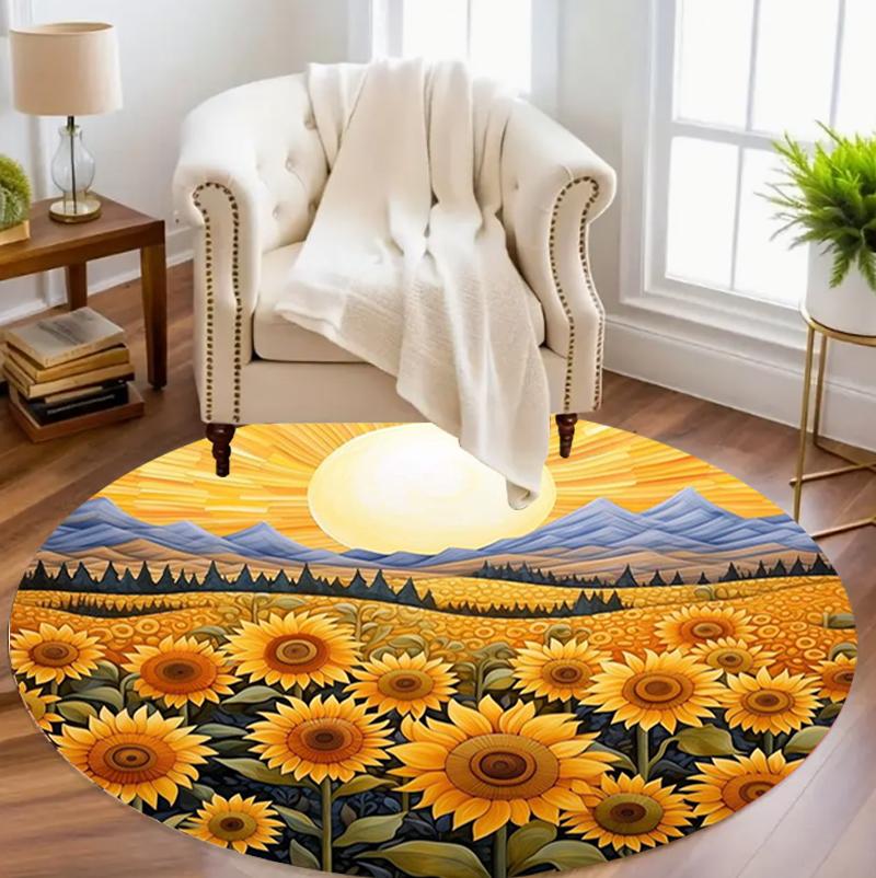 Sunflower Rugs Sofa Table Non-slip Round Carpets Chair Floor Mat Gift Child Play Mat Rug Living Room Bedroom Carpet Home Decor