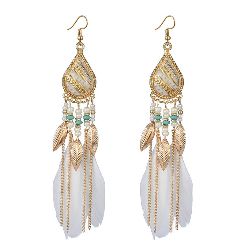 Bohemian Long Tassel Feather Earrings - Trendy Douyin-Inspired Design for Women
