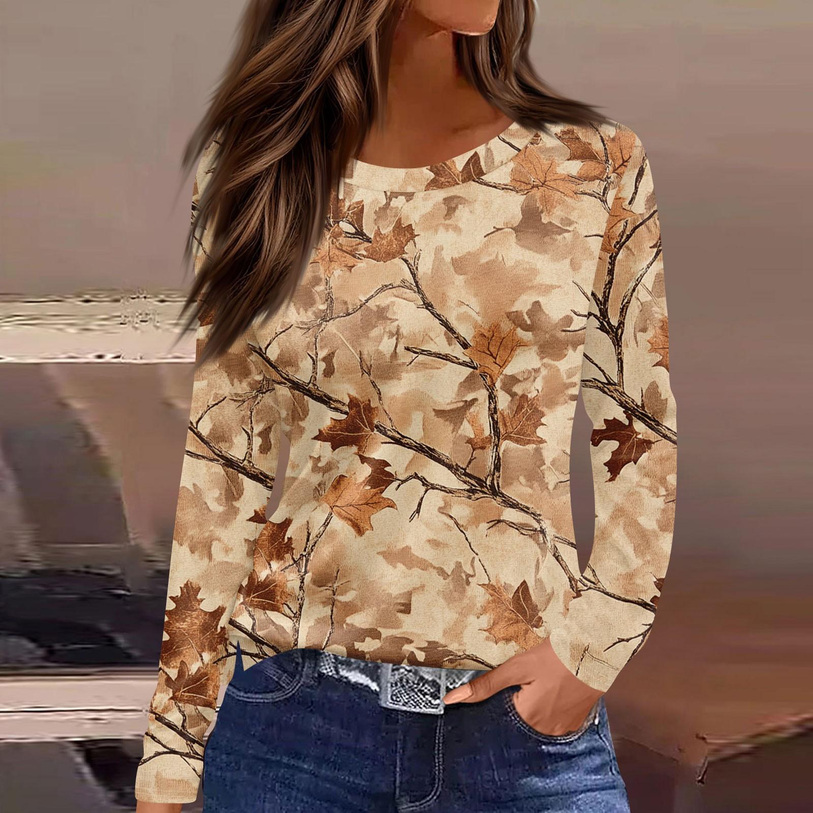 

Женская мода повседневный топ с разрезом по низу и принтом мертвых листьев, круглый вырез, длинный рукав XXL светло-коричневого