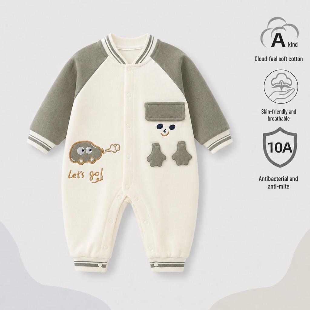 Nation's Top-Selling: Antibacterial Cotton Baby Bodysuit for Spring & Autumn - Long Sleeve, Perfect for Crawling & Home Wear.