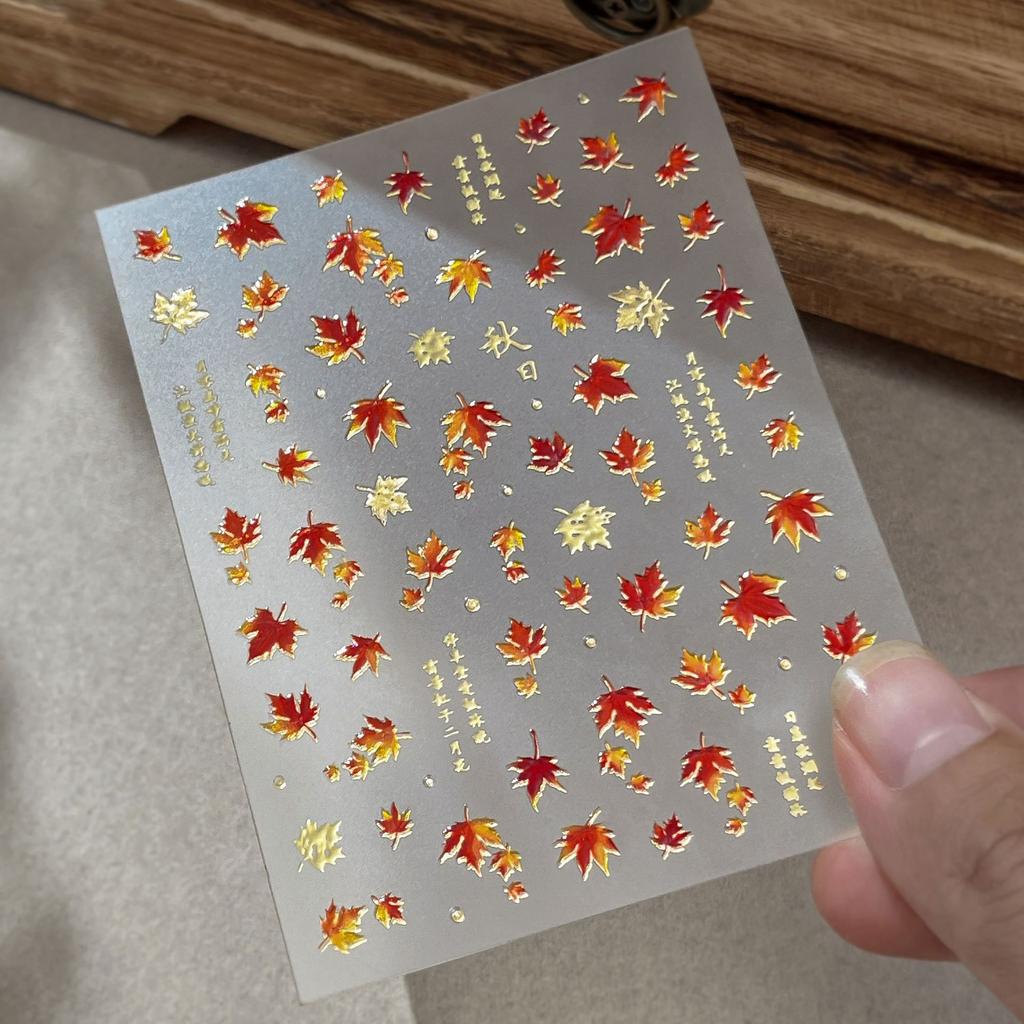 1Pcs Maple Leaf Autumn Nail Art Sticker Elegant Bronzing Gold Fall Leaves Red Leaf Nail Decals Diy Nail Art Decoration