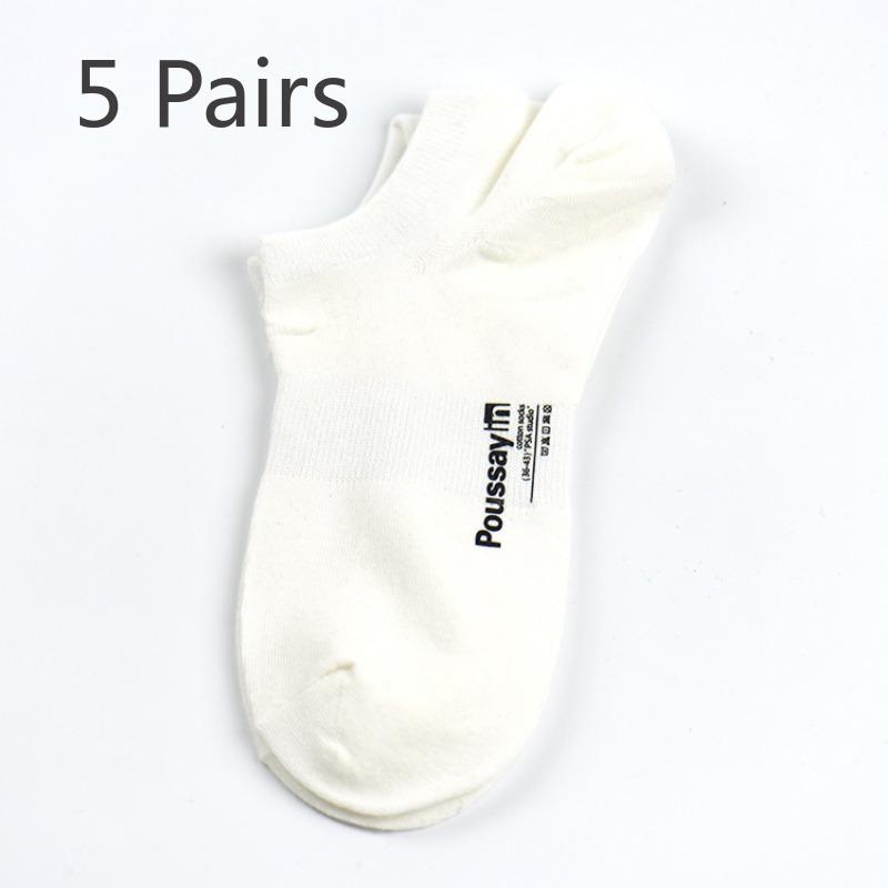 

5 Pairs of Socks Men s Sweat Absorbent Cotton Anti Drop Heel Short Shallow Mouth Solid Colour Casual Offset Printed Invisible Sports Boat Socks 5 pairs білий