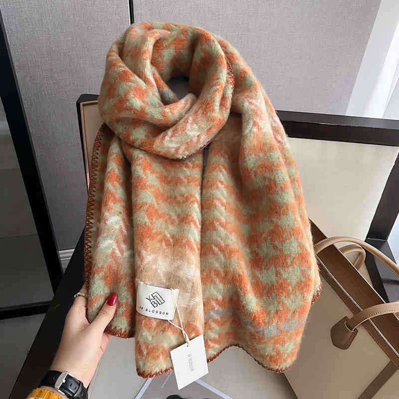 Vintage Czerwony Szal w Kratę Tysiąca Ptaków Damski Zimowy Studencki Ciepły Szal