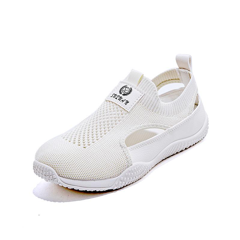 2025 Girls' Summer Korean Style Flyknit Hollow-Out Casual White Shoes K1506