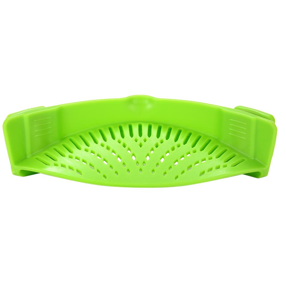 Clip-on Green Silicone Pasta Snap Strainer Dishwasher Safe Colander Universal Size Fit Most Pans Suitable for Draining Pasta Vegetables Potatoes etc