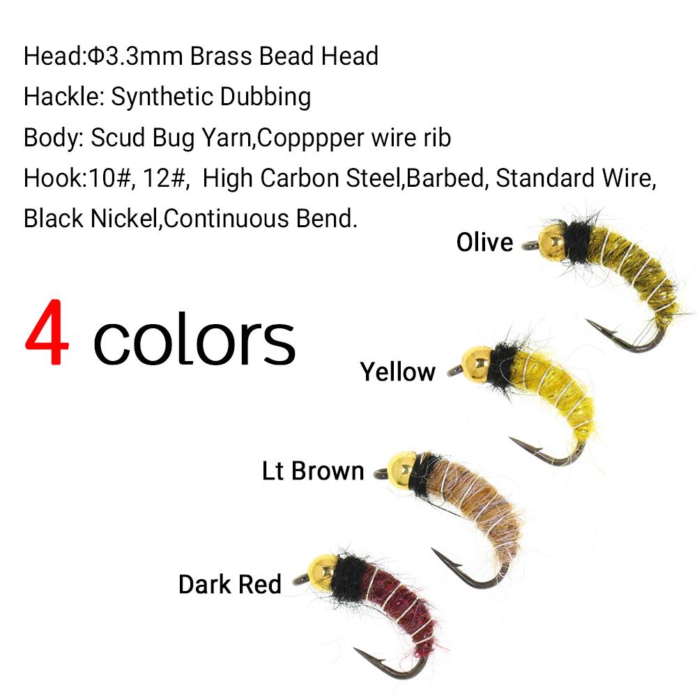 6/8 STÜCKE 2 Größen Perlenkopf Köcherfliegenlarve Nymphe Fliege Realistische Bachflohkrebs Insekt Wurm für Forellen Äschen Angelköder (Widerhakenhaken, Schnell sinkend)