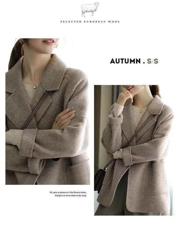 2023 Autumn/Winter Women's High-End Thick Herringbone Wool Coat - Casual Trendy Design