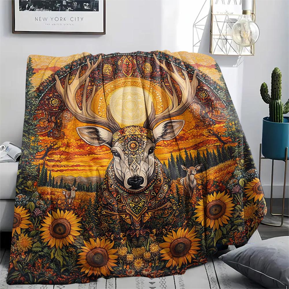 Deer Print Flannel Blanket, High quality Comfortable for All Seasons, Home Decor, Warmth and Comfort, Perfect for Christmas Gifts