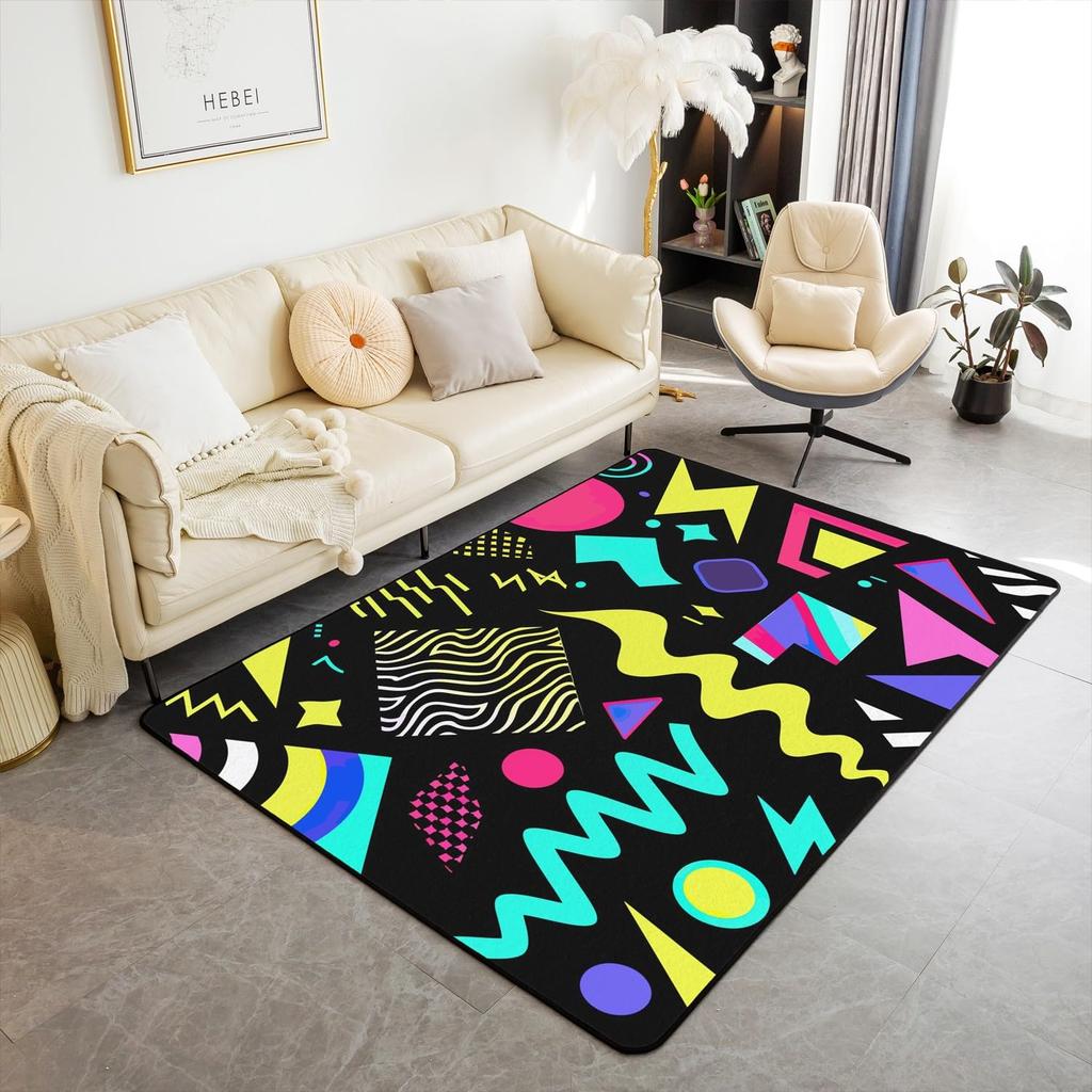 Memphis Area Rug 3x5 Hipster Retro Rug 80s 90s Hip Hop Funky Carpet for Bedside Colorful Pop Art Inspired Watercolor Eighties Memphis Geomet
