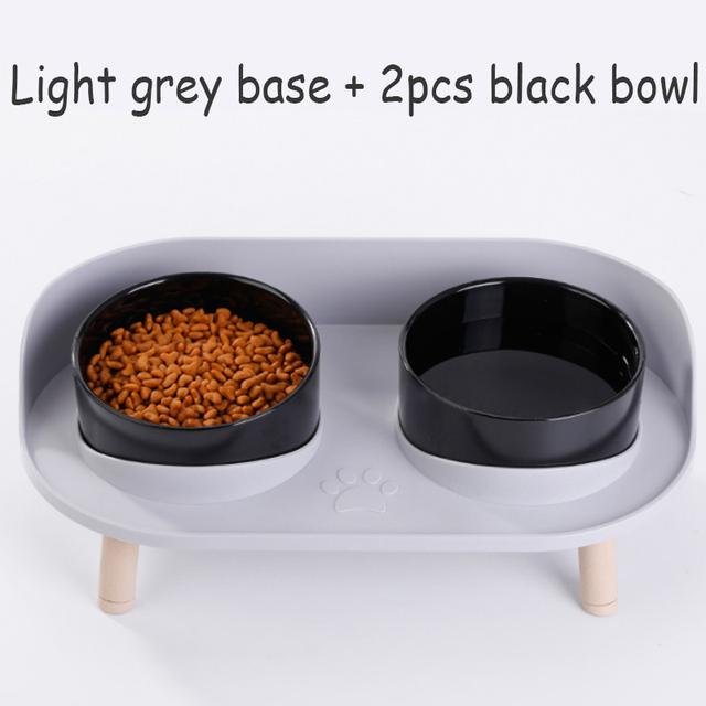 Double Cat Safety Bowl, with Wooden Stand and Silicone Mat, Kitten, Puppy Food, Water Supply, Raised Dish, Dog Supplies, Anti-spill