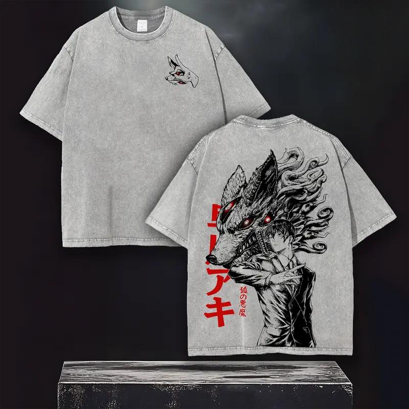 Manga Chainsaw Man Aki Hayakawa Tshirt Vintage Washed Oversized T Shirt Men Women Clothes High Quality Cotton Short Sleeve Tee