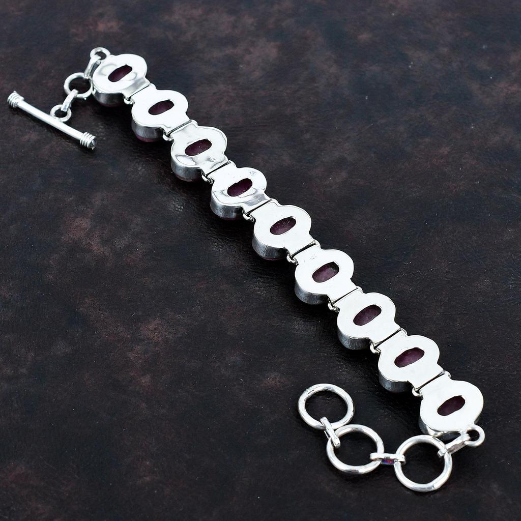 Rhodonit Edelstein Armband handgefertigt Unikat Design Schmuck 925 Sterling Silber Armband verstellbar Kettenarmband Geschenke für sie Boho Schmuck