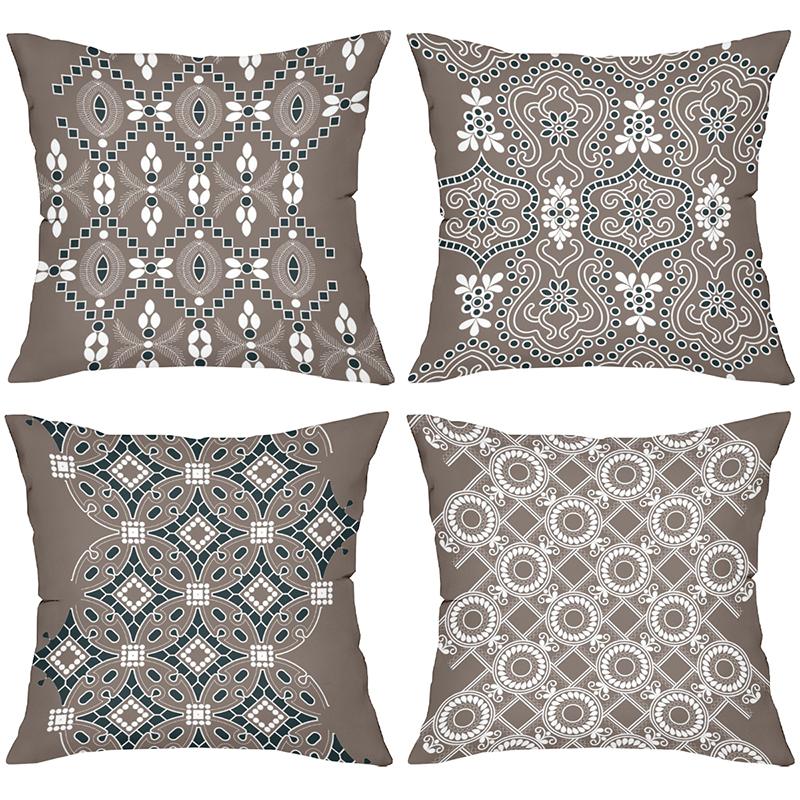 Brown Throw Pillow with Intricate Geometric Patterns Polyester Pillowcase, Sofa Decorative Cushion Cov Headboard Pillow