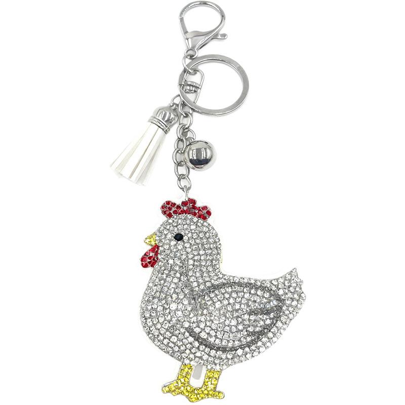 Rhinestone Rooster Keychain Charm with Tassel